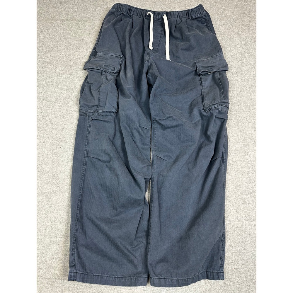 H&M Baggy Cargo Pants Mens M‎ Blue Loose Fit Herringbone Drawstring Utility